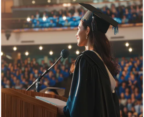 Graduate looking at an audience