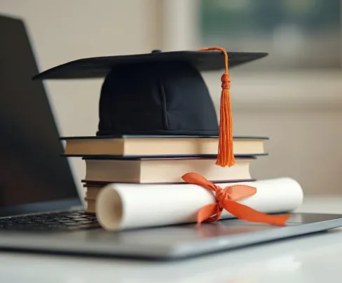 Graduation cap on books